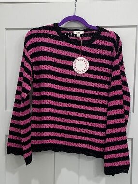 Umgee Pink and Black Striped Crochet Top